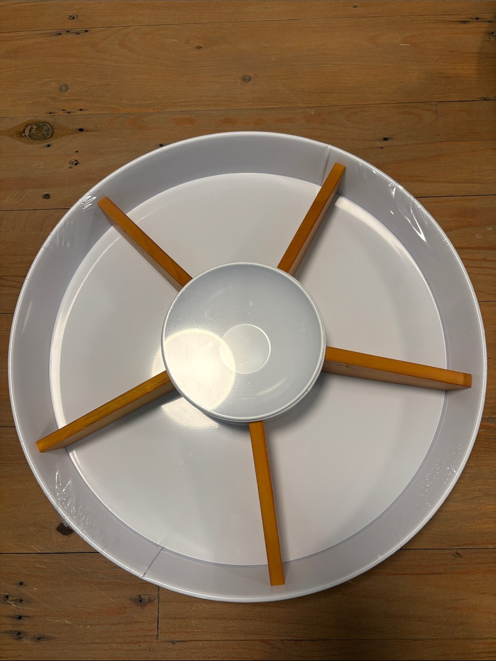 White Bamboo Accent Serving Platter with Center Bowl